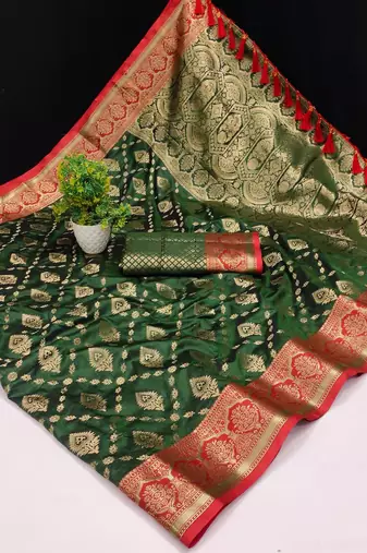 green color meenakari zari weaving soft art silk saree with unstiched blouse 
