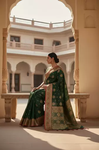 green color meenakari zari weaving soft art silk saree with unstiched blouse 