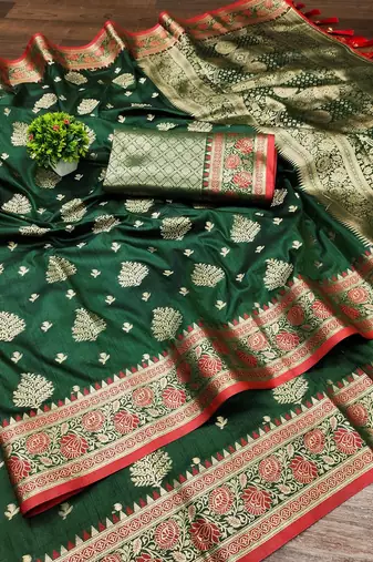 green color meenakari zari weaving soft art silk saree with unstiched blouse 