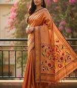 Orange soft art silk paithani zari tassels saree with unstiched blouse