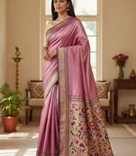 purple color soft art silk paithani zari tassels saree with unstiched blouse
