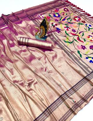 purple color soft art silk paithani zari tassels saree with unstiched blouse 5