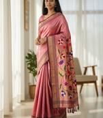 pink color soft art silk paithani zari tassels saree with unstiched blouse