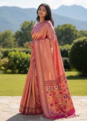pink color soft art silk paithani zari tassels saree with unstiched blouse 2