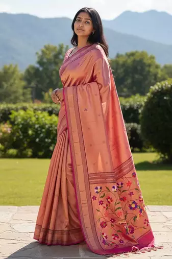 pink color soft art silk paithani zari tassels saree with unstiched blouse