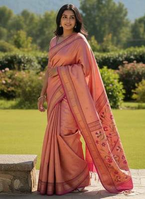 pink color soft art silk paithani zari tassels saree with unstiched blouse 4