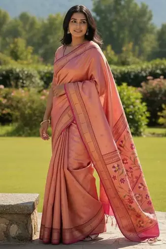 pink color soft art silk paithani zari tassels saree with unstiched blouse