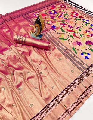 pink color soft art silk paithani zari tassels saree with unstiched blouse 5