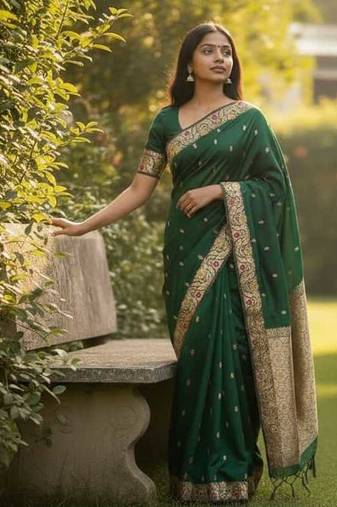 green color meenakari zari weaving soft art silk saree with unstiched blouse 