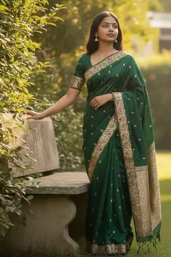 green color meenakari zari weaving soft art silk saree with unstiched blouse 