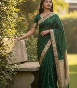 green color meenakari zari weaving soft art silk saree with unstiched blouse 