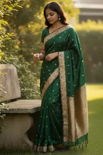 green color meenakari zari weaving soft art silk saree with unstiched blouse 