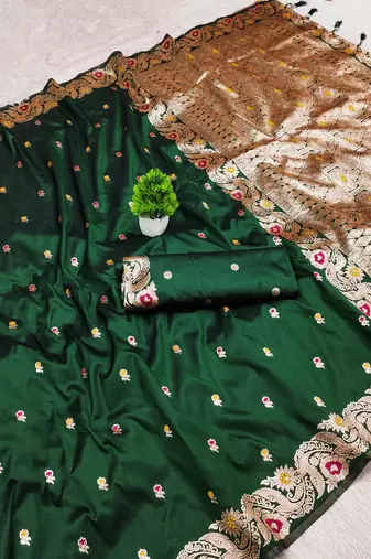 green color meenakari zari weaving soft art silk saree with unstiched blouse 