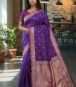 purple color meenakari zari weaving soft art silk saree with unstiched blouse 