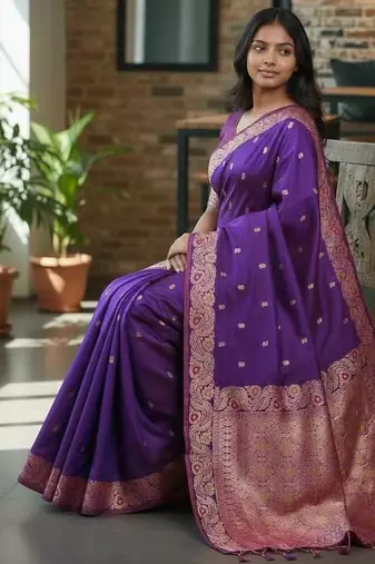 purple color meenakari zari weaving soft art silk saree with unstiched blouse 