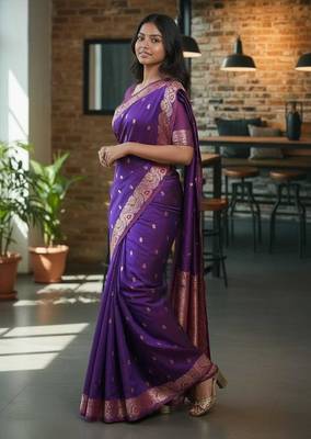 purple color meenakari zari weaving soft art silk saree with unstiched blouse  3
