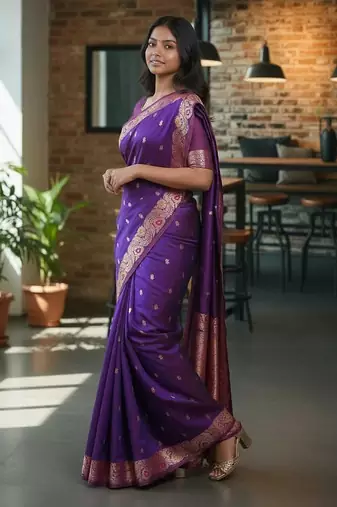 purple color meenakari zari weaving soft art silk saree with unstiched blouse 