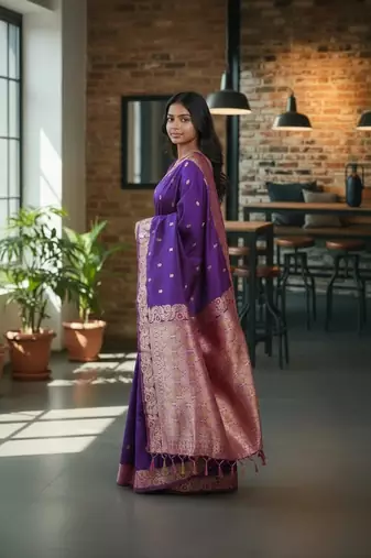 purple color meenakari zari weaving soft art silk saree with unstiched blouse 