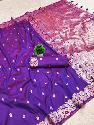 purple color meenakari zari weaving soft art silk saree with unstiched blouse  5