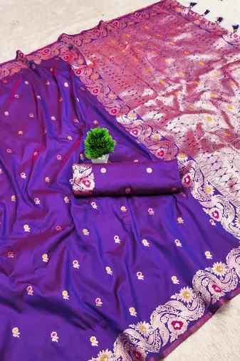 purple color meenakari zari weaving soft art silk saree with unstiched blouse 