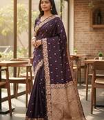plum color meenakari zari weaving soft art silk saree with unstiched blouse 