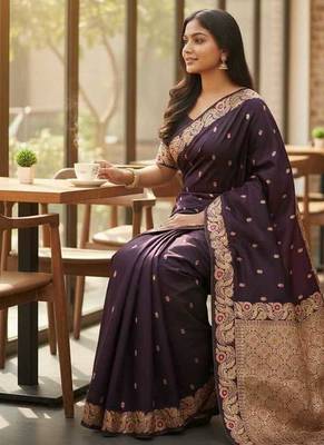 plum color meenakari zari weaving soft art silk saree with unstiched blouse  2