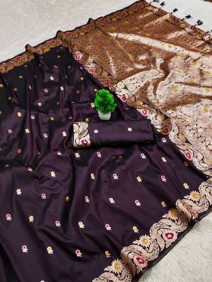 plum color meenakari zari weaving soft art silk saree with unstiched blouse  5