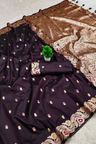 plum color meenakari zari weaving soft art silk saree with unstiched blouse 