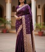 dark purple color meenakari zari weaving soft art silk saree with unstiched blouse 
