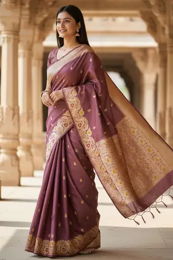magenta color meenakari zari weaving soft art silk saree with unstiched blouse 