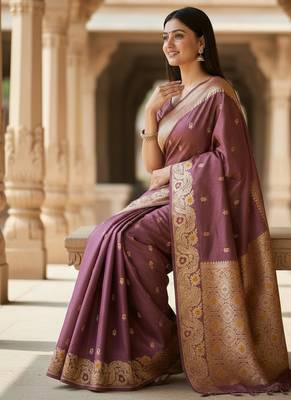 magenta color meenakari zari weaving soft art silk saree with unstiched blouse  2