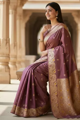magenta color meenakari zari weaving soft art silk saree with unstiched blouse 