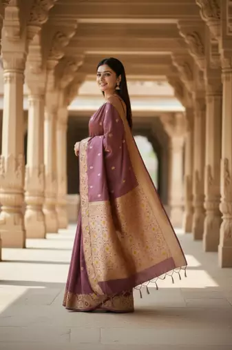 magenta color meenakari zari weaving soft art silk saree with unstiched blouse 