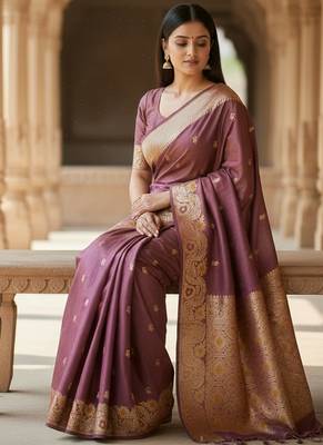 magenta color meenakari zari weaving soft art silk saree with unstiched blouse  4