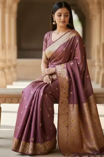 magenta color meenakari zari weaving soft art silk saree with unstiched blouse 
