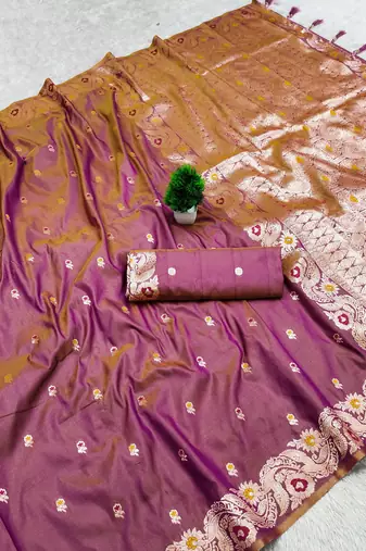 magenta color meenakari zari weaving soft art silk saree with unstiched blouse 