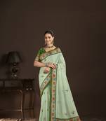 green  position foil digitally printed saree with blouse