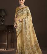 beige  position foil digitally printed saree with blouse