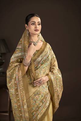 beige  position foil digitally printed saree with blouse 2