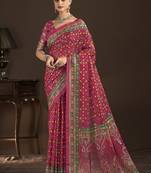 rani pink  position foil digitally printed saree with blouse