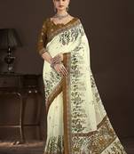 cream  position foil digitally printed saree with blouse