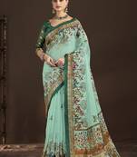 Green  position foil digitally printed saree with blouse