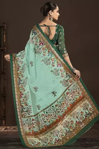 Green  position foil digitally printed saree with blouse