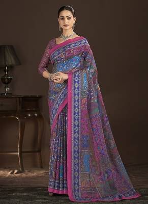 pink  position foil digitally printed saree with blouse 1