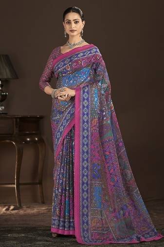 pink premium position foil digitally printed saree with blouse