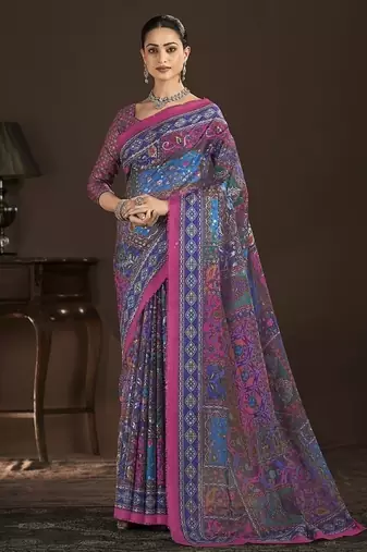 pink premium position foil digitally printed saree with blouse