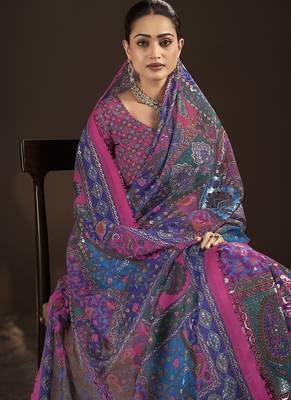 pink  position foil digitally printed saree with blouse 2