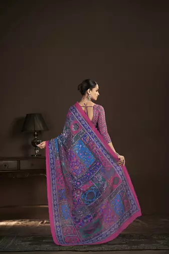 pink  position foil digitally printed saree with blouse