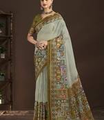 grey  position foil digitally printed saree with blouse