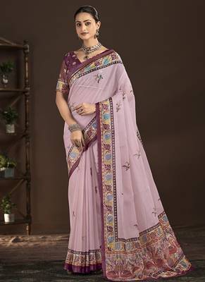 light pink  position foil digitally printed saree with blouse 1